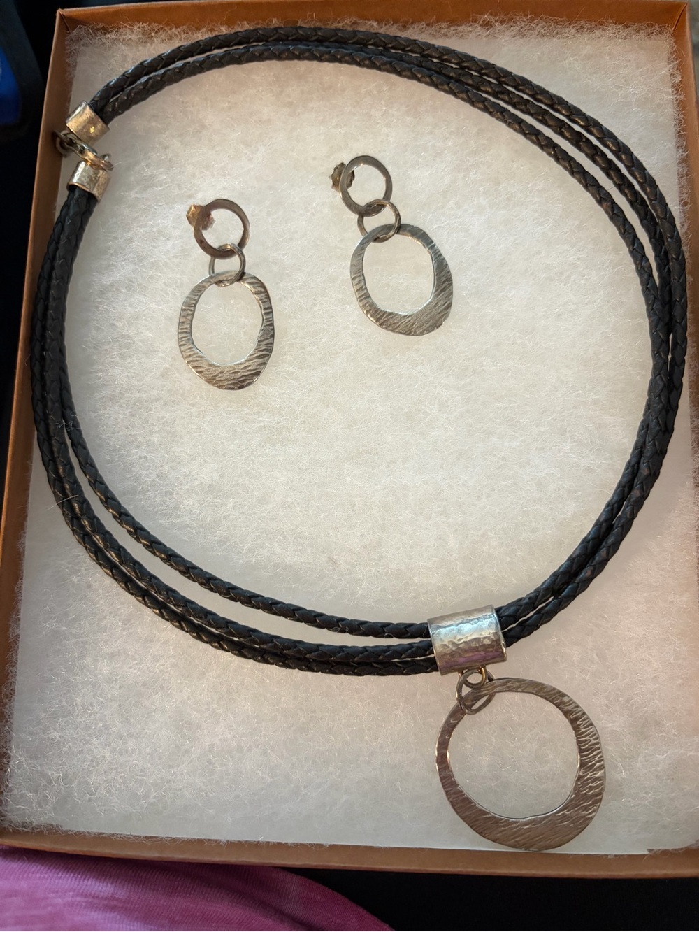 Silpada Hammered Sterling Pendant and Earring Set